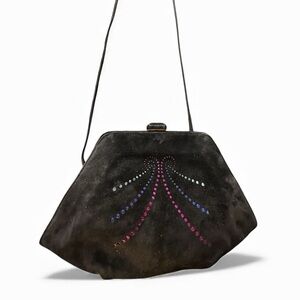 Vintage Bally Black Suede Evening Bag | Rhinestone Bow | Made in Italy